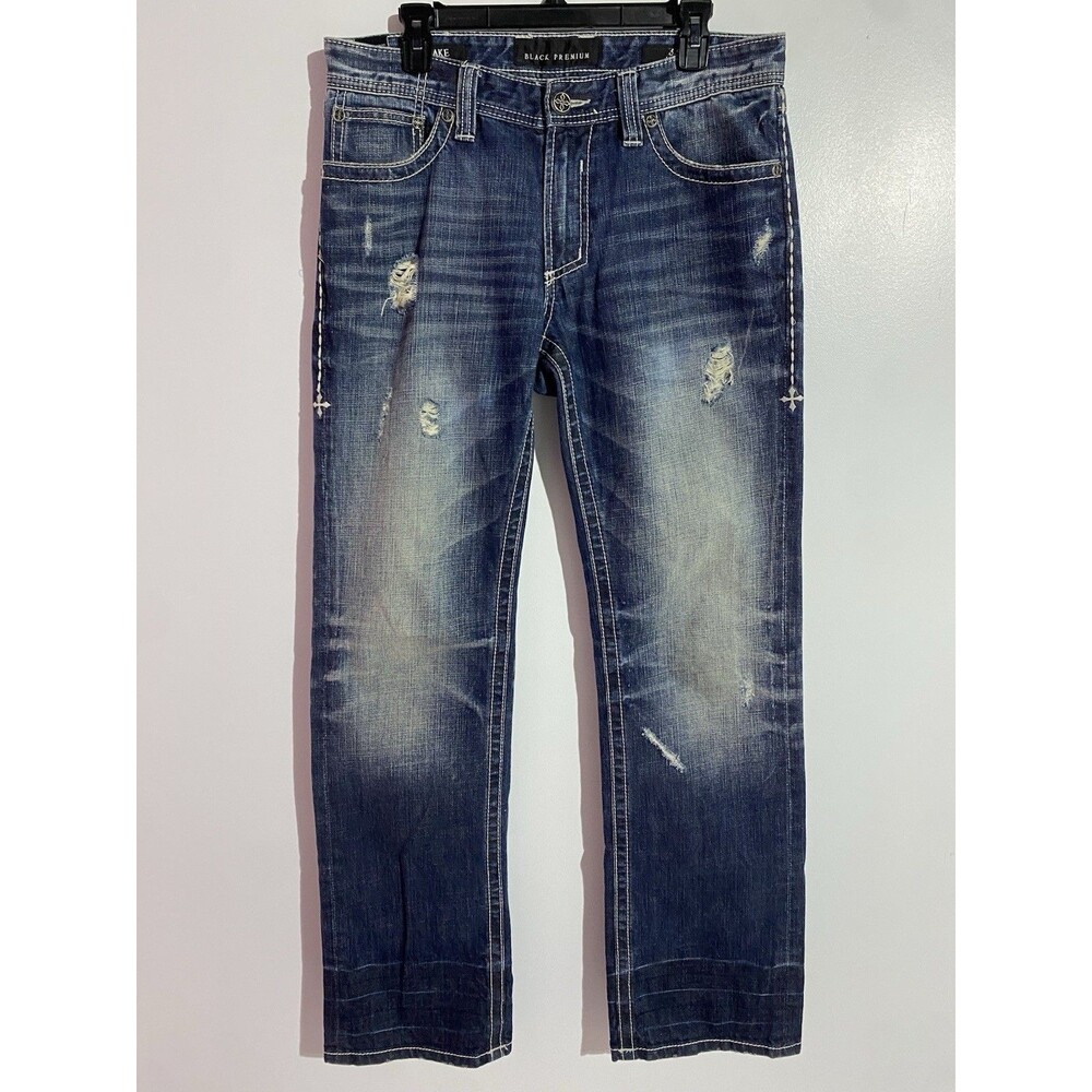 Affliction Jeans Men 33 Long Blue Blake Black Premium Relaxed Straight Y2K Faded